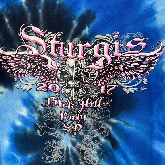 NWT Sturgis Black Hills Rally Tie-Dye Blue Woman’s Tee Size Small - Picture 3 of 7